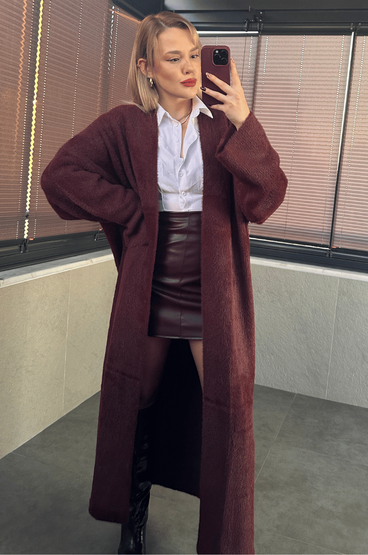 Bordo Yumoş Maxi Hırka