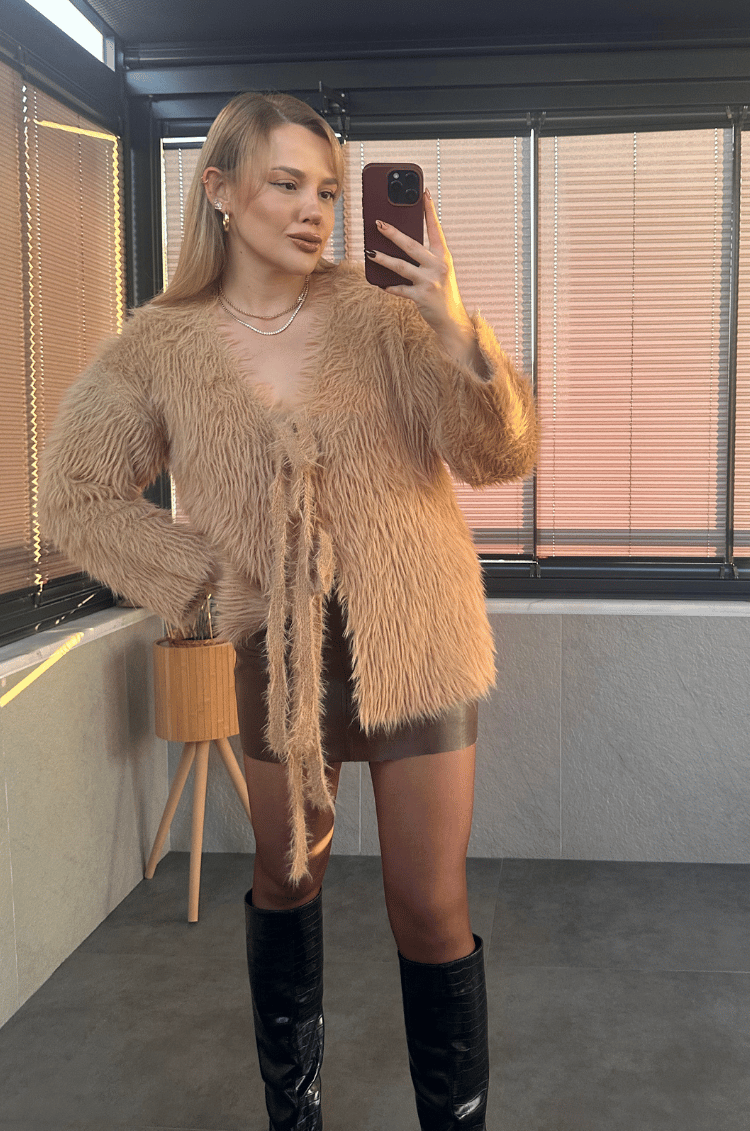 Camel Marka Model Oversize Sakallı Hırka