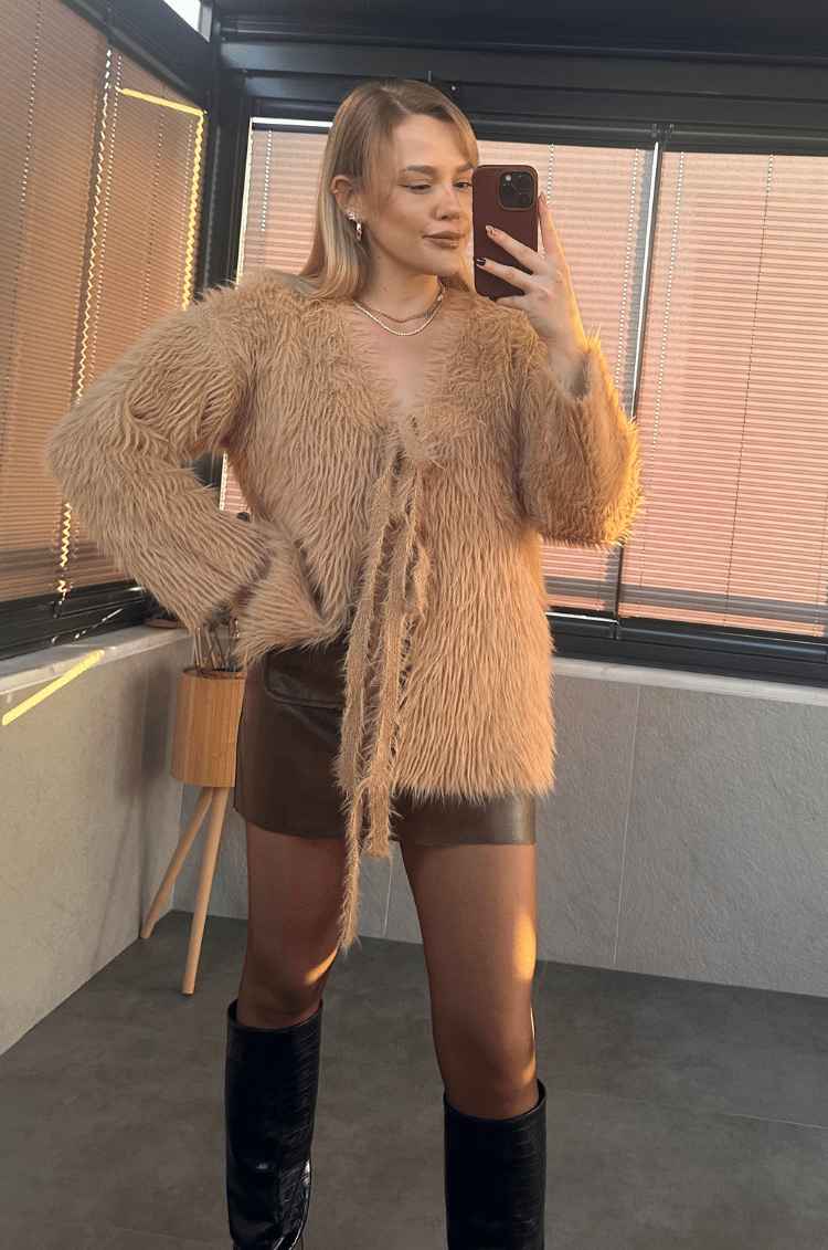Camel Marka Model Oversize Sakallı Hırka
