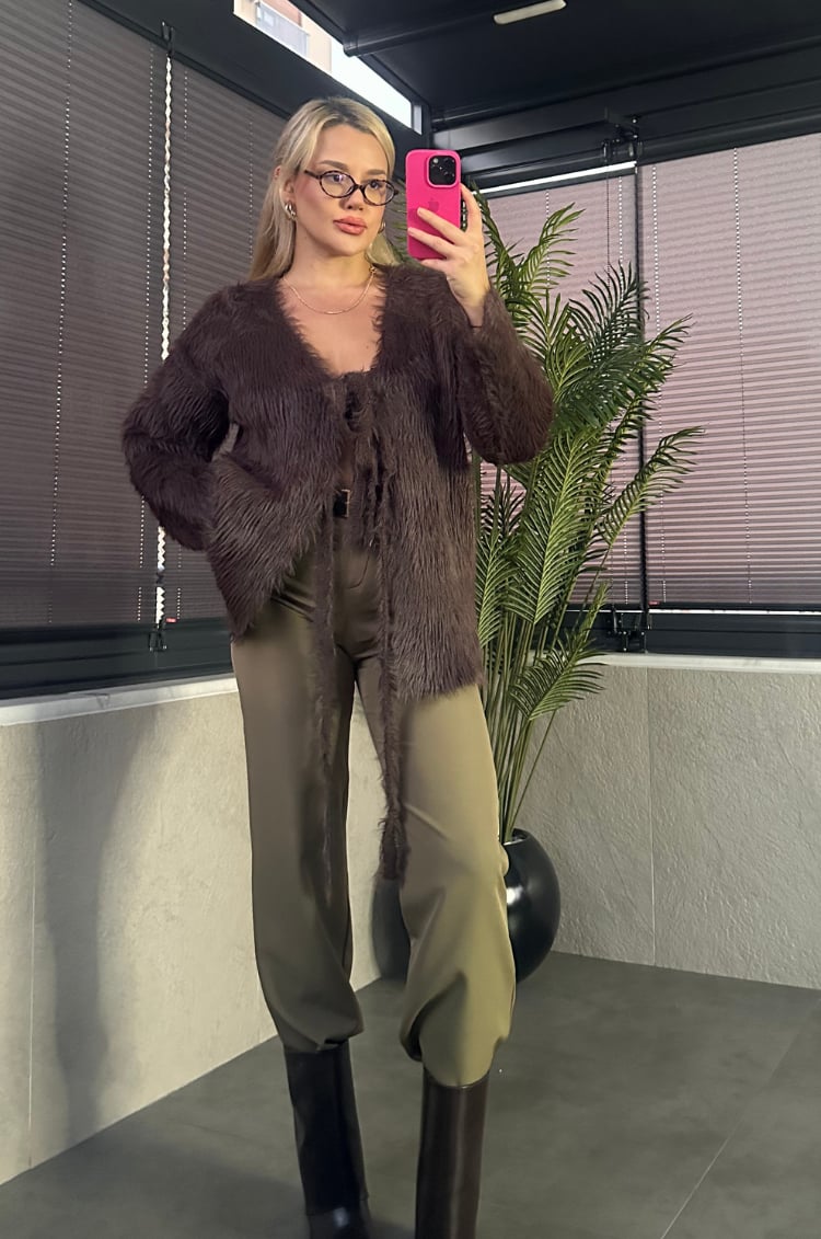 Kahverengi Marka Model Oversize Sakallı Hırka
