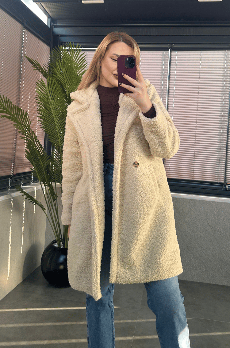 Krem Cepli Peluş Kaban