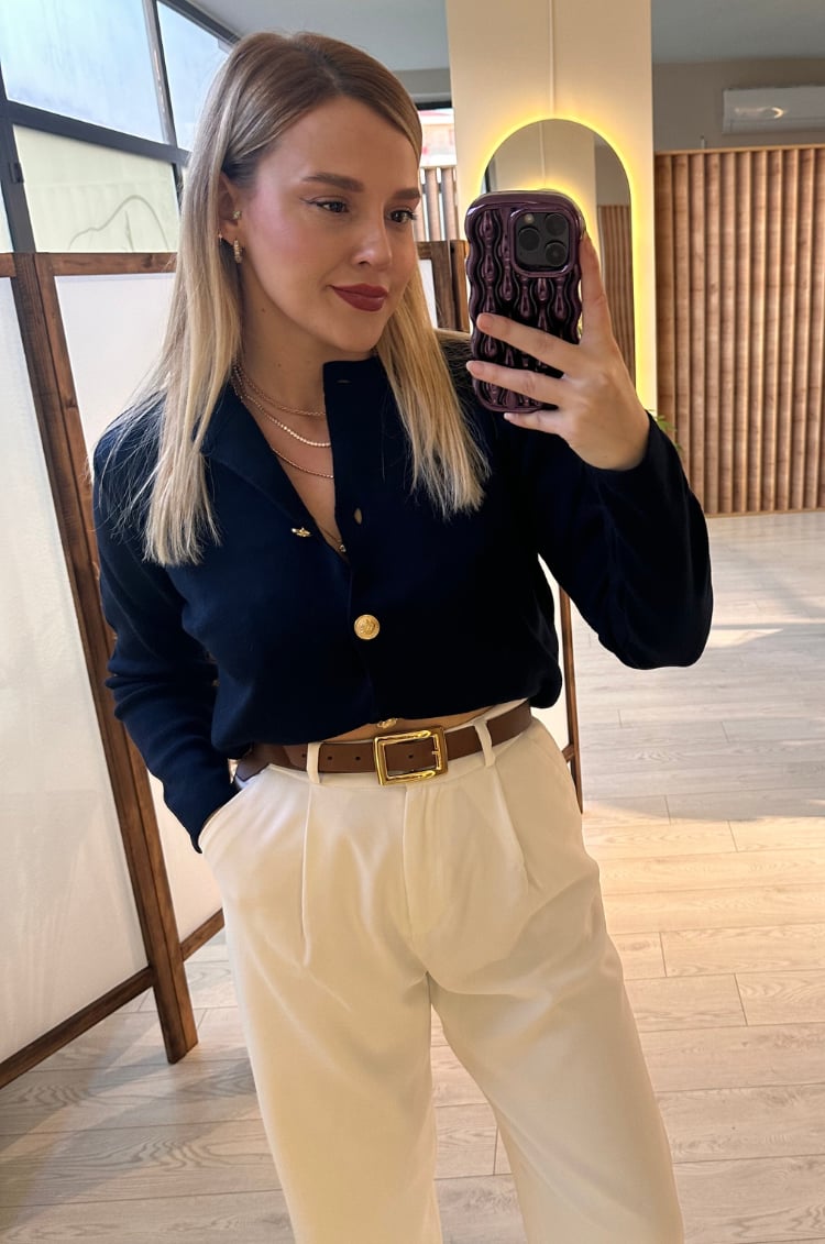 Lacivert Gold Düğmeli Hırka