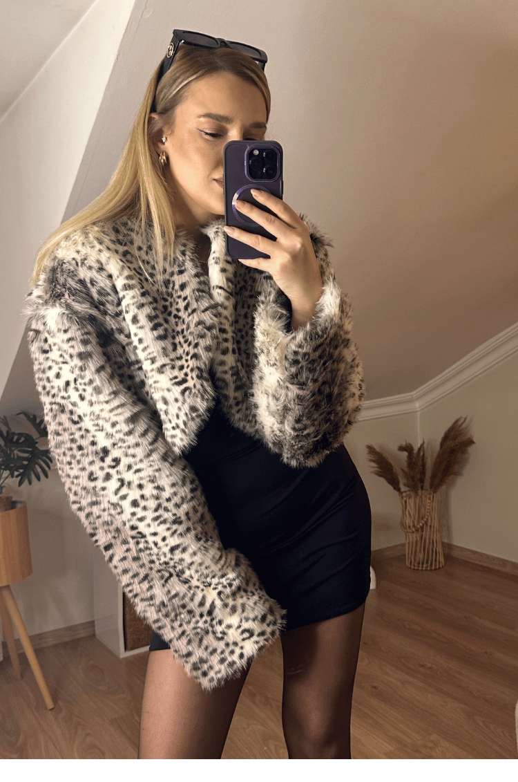 Leopar Kısa Kürk Ceket
