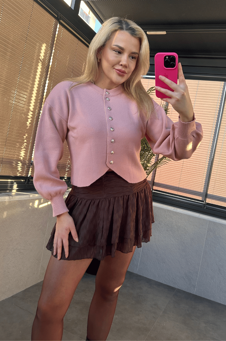 Pembe Fit Kesim Crop Hırka