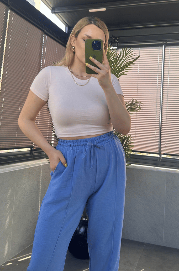 Pudra Pembe Yarım Kollu Slim Basic Crop