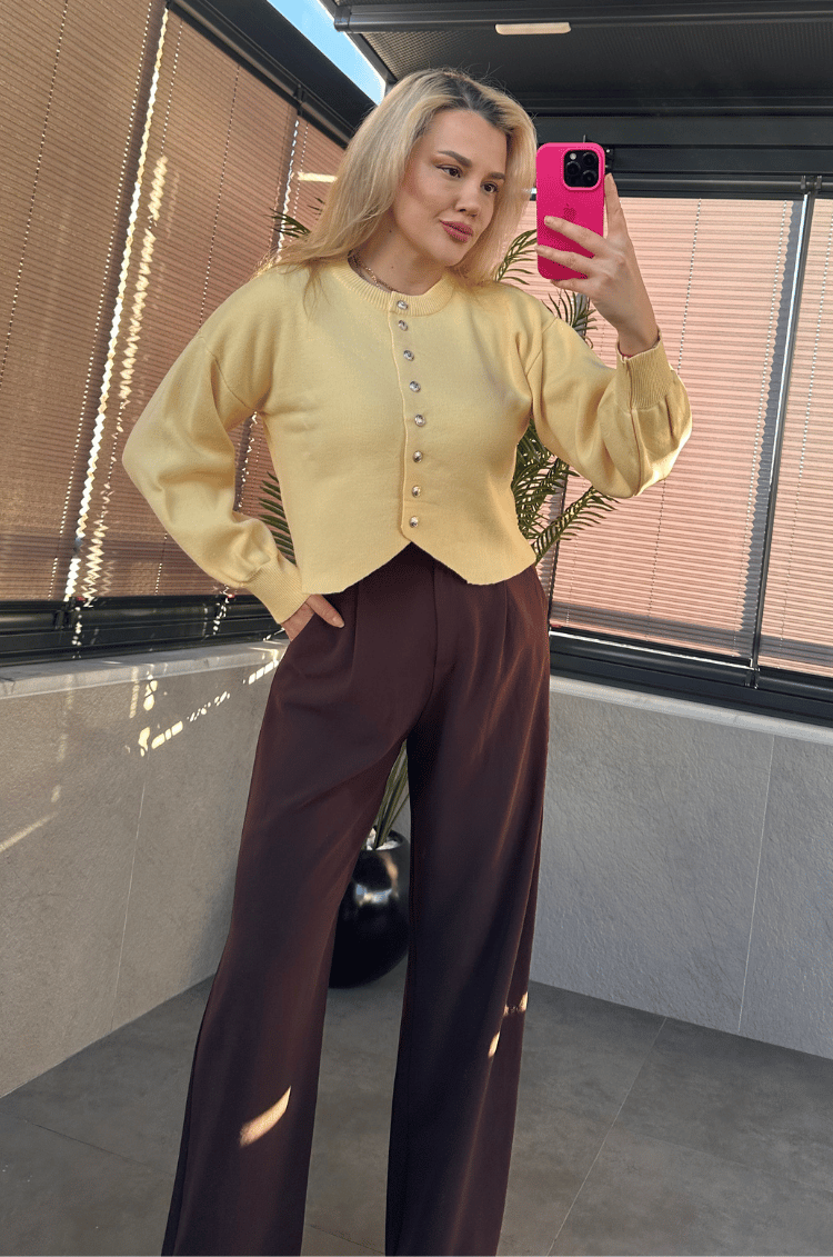 Sarı Fit Kesim Crop Hırka