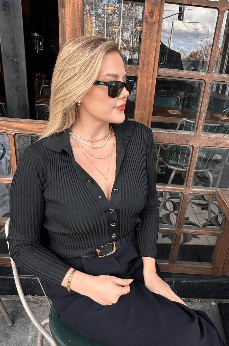 Siyah Fitilli Likralı İnce Triko