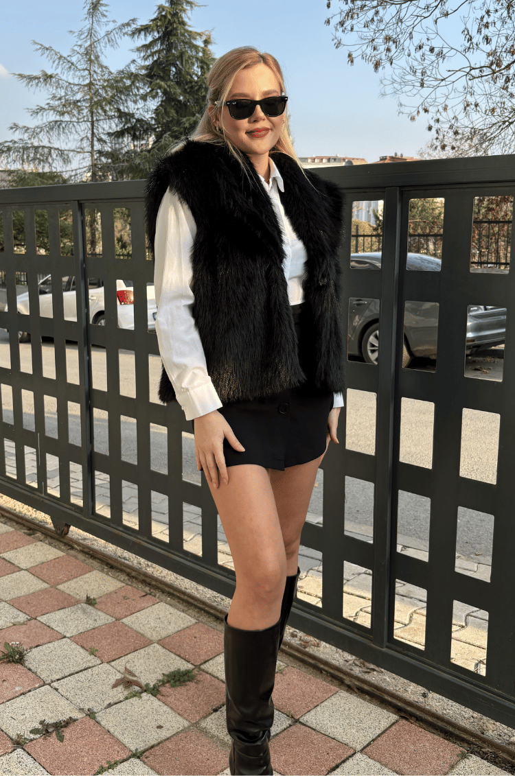 Siyah Premium Suni Kürk Yelek
