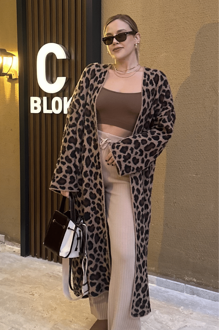 Winter Kahverengi  Leopar Maxi Hırka