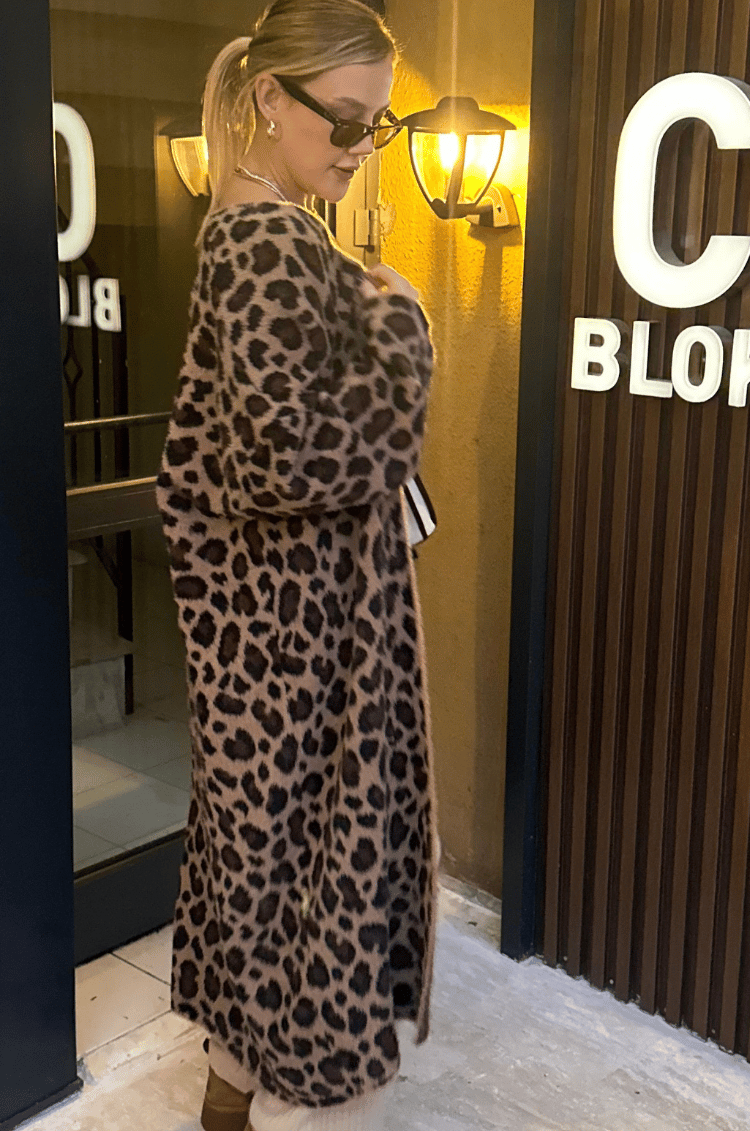 Winter Kahverengi  Leopar Maxi Hırka