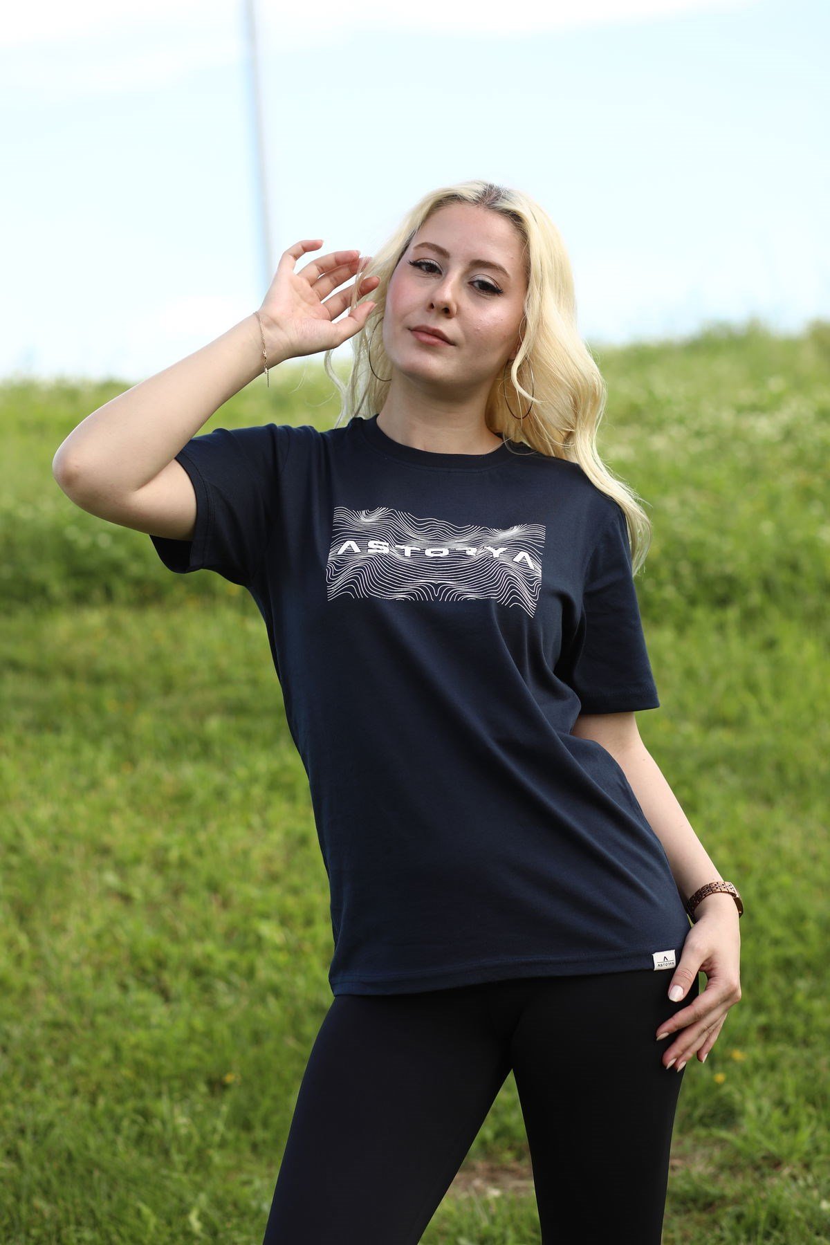 Dalga Baskılı Astorya Tişört Lacivert