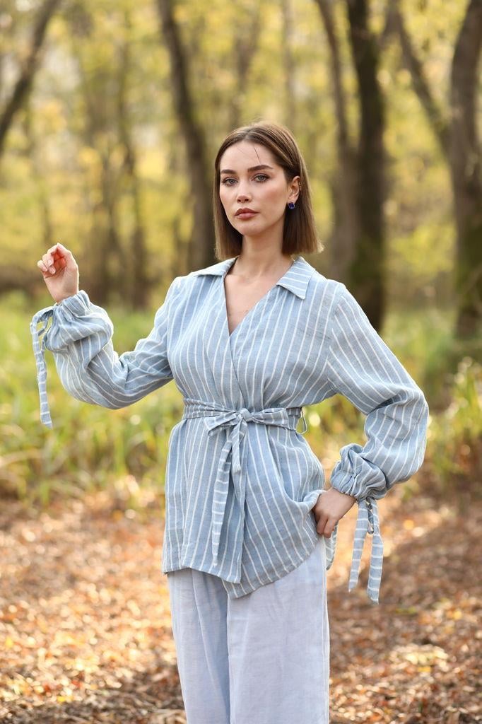 Yvanna Beli Kuşaklı Gömlekli Takım Bebe Mavisi