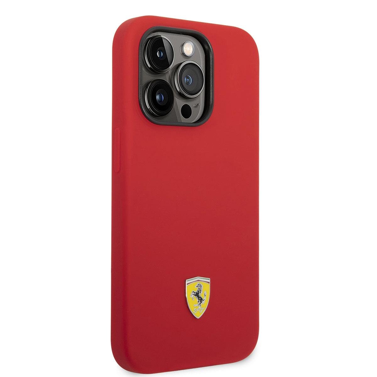 Apple iPhone 14 Pro Kılıf Ferrari M-safe Şarj Özellikli Silikon Metal Logo Dizayn Kapak