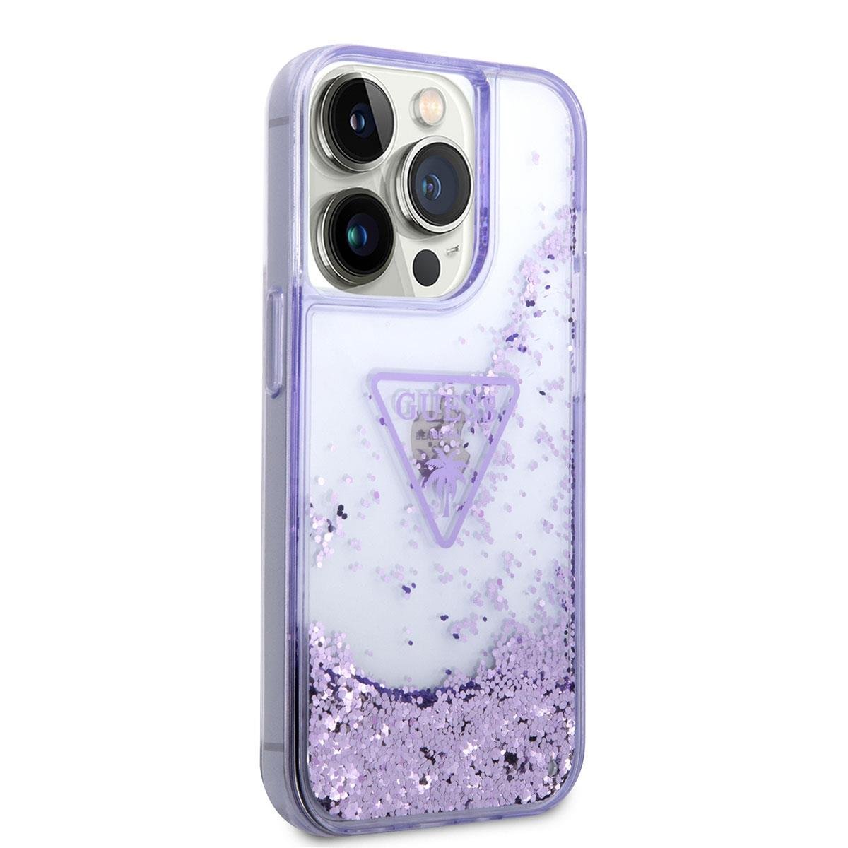 Apple iPhone 14 Pro Kılıf GUESS Transparan Sıvılı Simli Dizayn Kapak