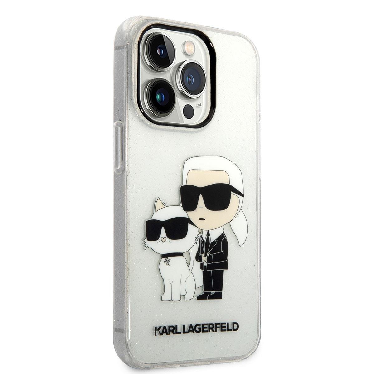 Apple iPhone 14 Pro Max Kılıf Karl Lagerfeld Transparan Simli K&C Dizayn Kapak