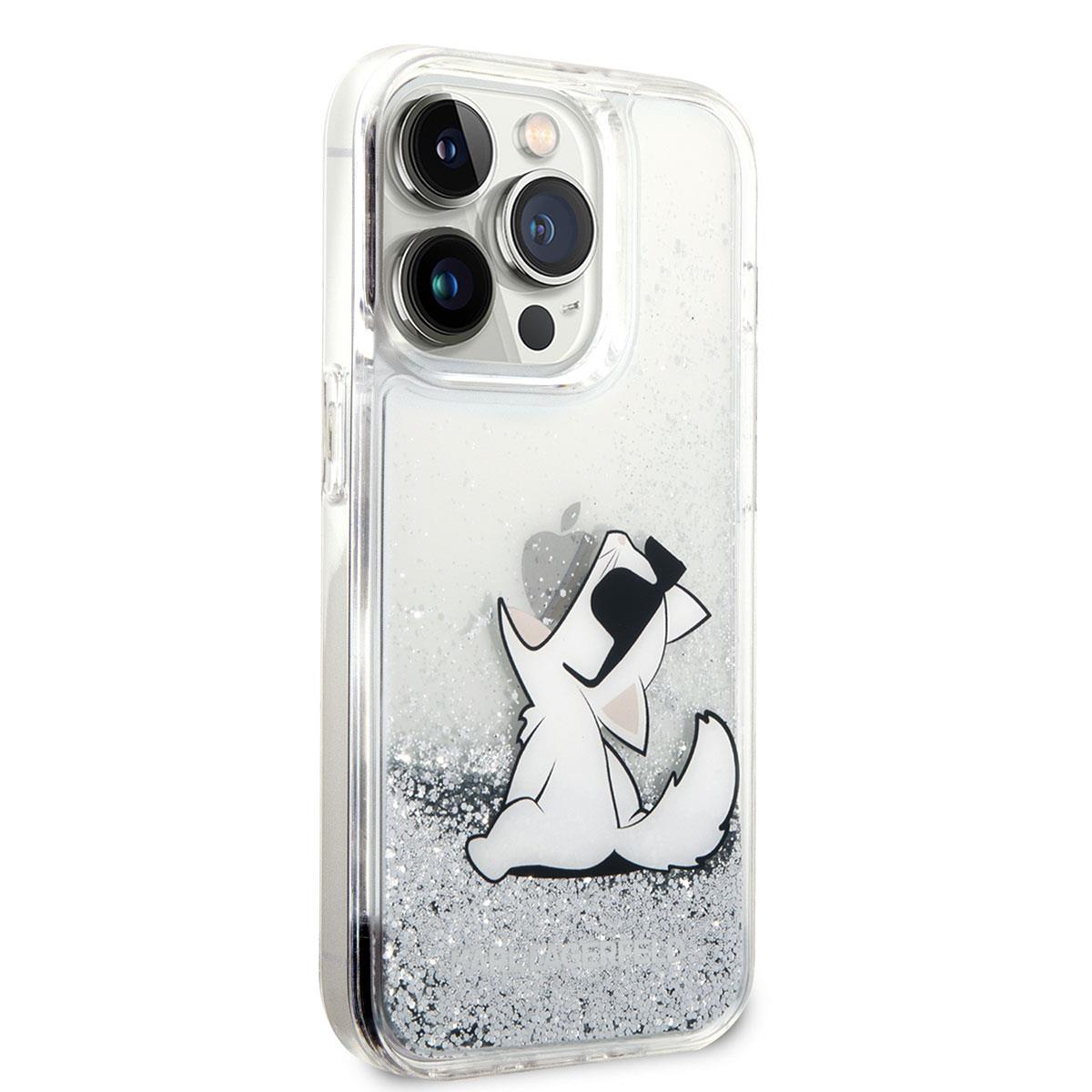 Apple iPhone 14 Pro Max Kılıf Karl Lagerfeld Sıvılı Simli Choupette Dizayn Kapak