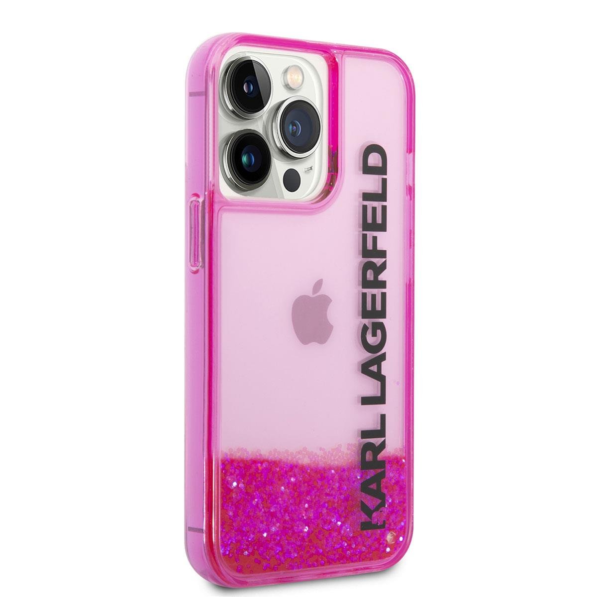 Apple iPhone 14 Pro Max Kılıf Karl Lagerfeld Sıvılı Simli Elong Dizayn Kapak