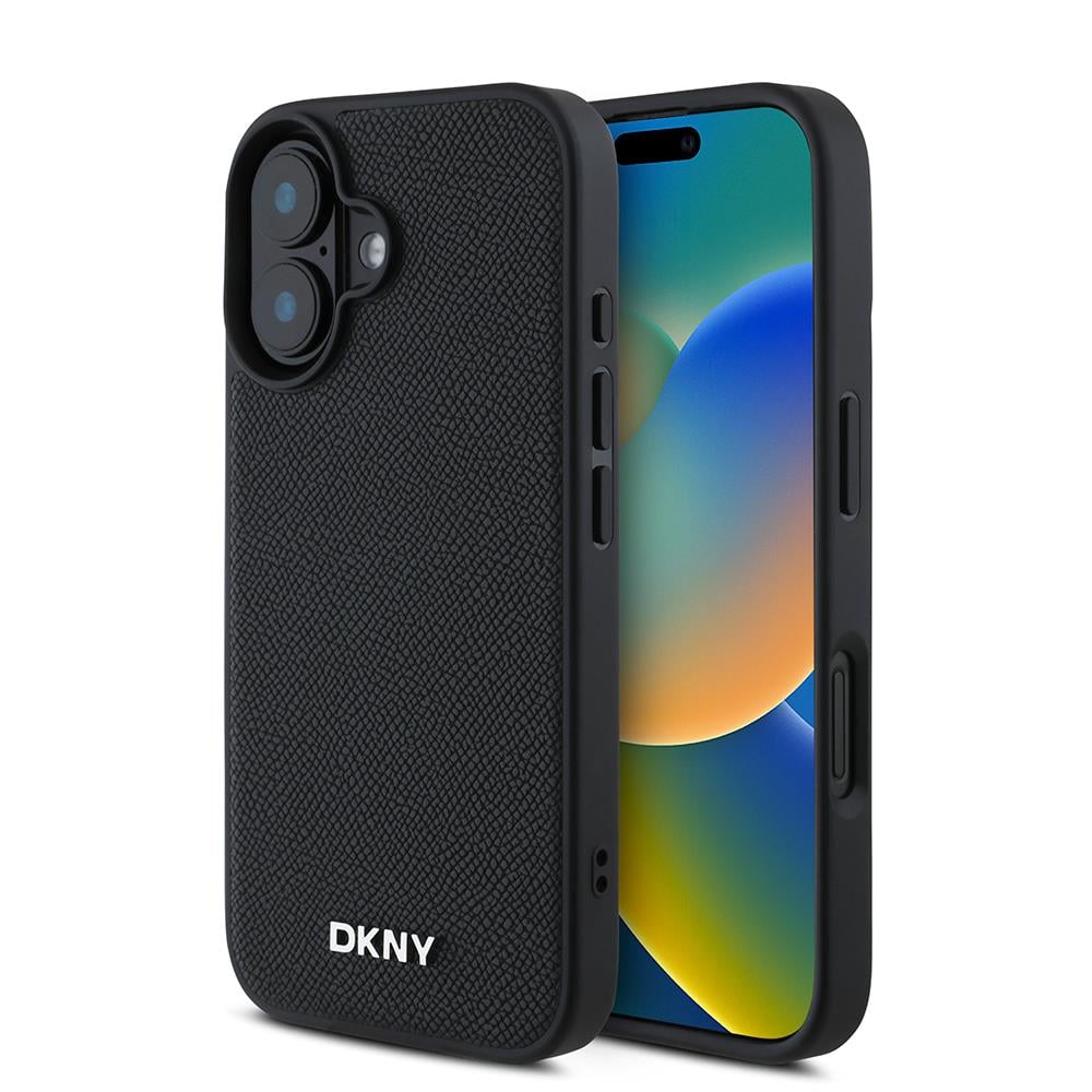 Apple iPhone 16 Kılıf DKNY Orjinal Lisanslı M-safe Şarj Özellikli Metal Logolu PU Deri Grained Kapak