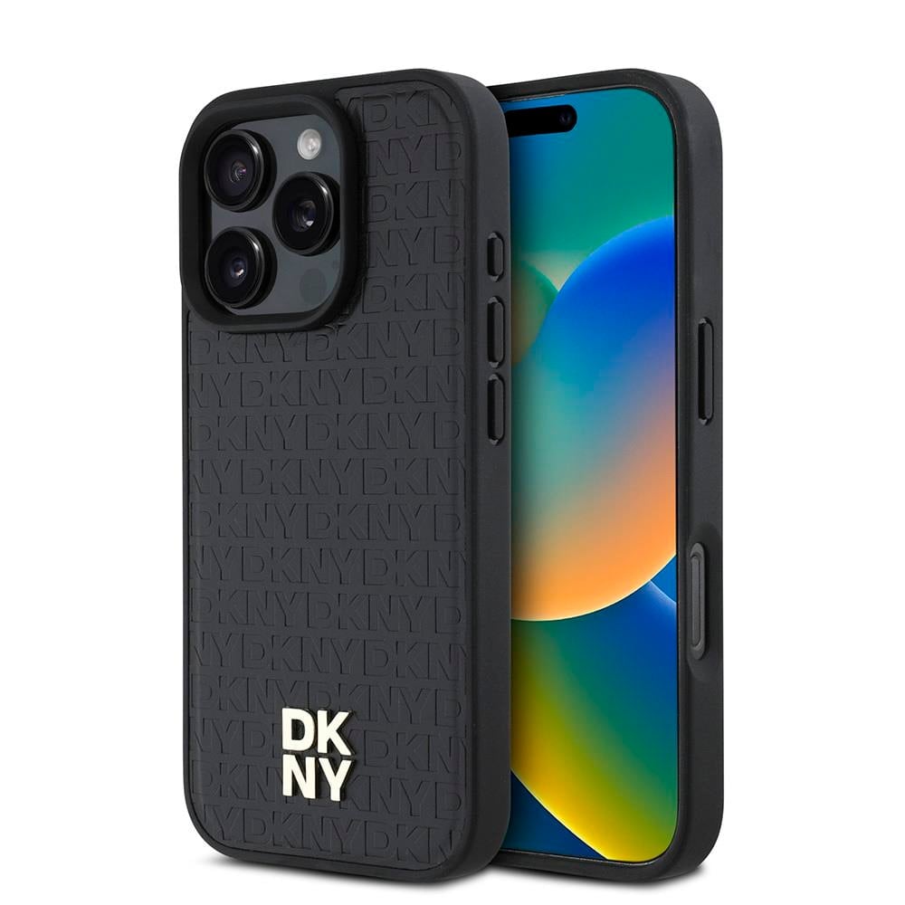 Apple iPhone 16 Pro Kılıf DKNY Orjinal Lisanslı M-safe Şarj Özellikli 3D Yazılı Repeat Pattern Kapak