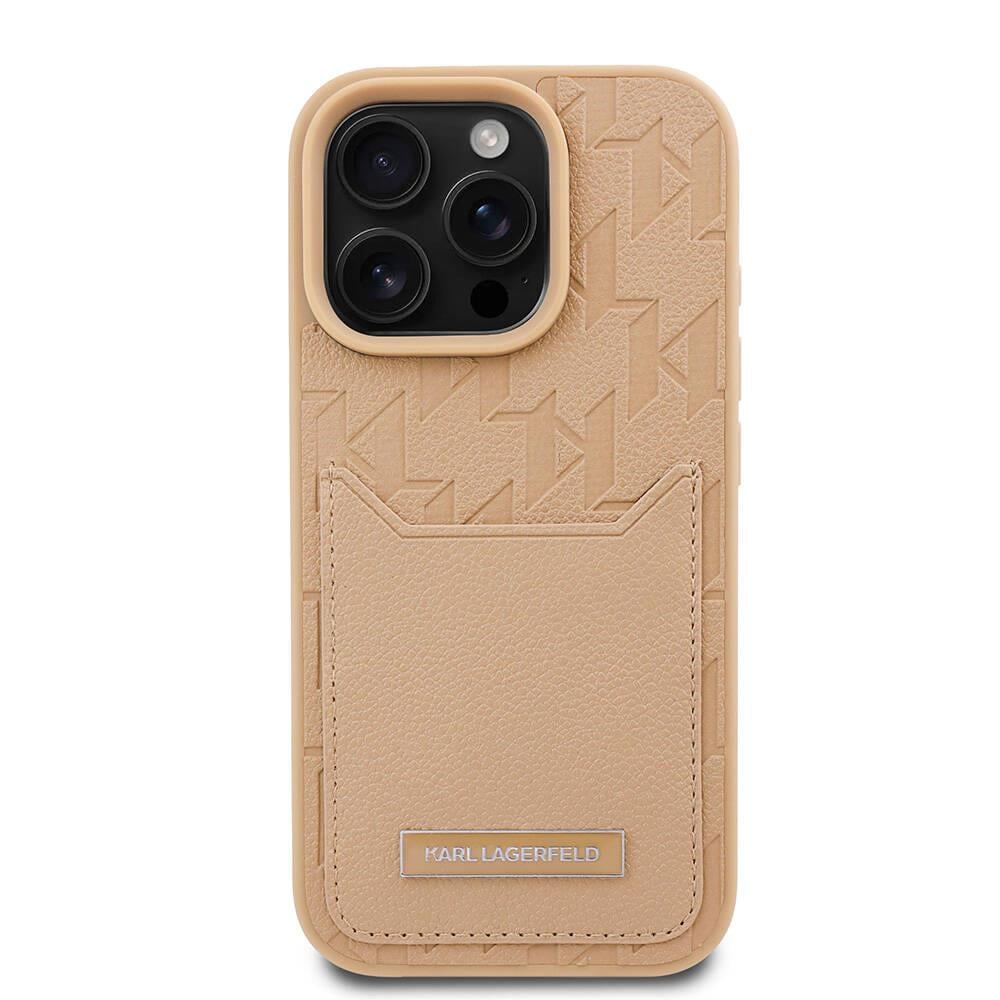 Apple iPhone 16 Pro Kılıf Karl Lagerfeld Orjinal Lisanslı KL Desenli Kartlıklı Monogram Kapak