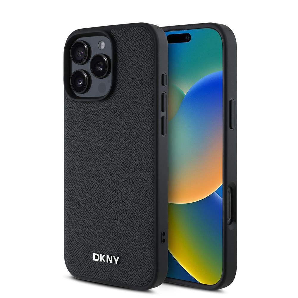 Apple iPhone 16 Pro Max Kılıf DKNY Orjinal Lisanslı M-safe Şarj Özellikli Metal Logolu PU Deri Grained Kapak