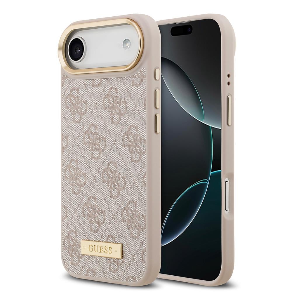 Apple iPhone 17 Air Kılıf Guess Orjinal Lisanslı M-safe Şarj Özellikli 4G Desenli PU Metal Plaka Klasik Logolu Kapak