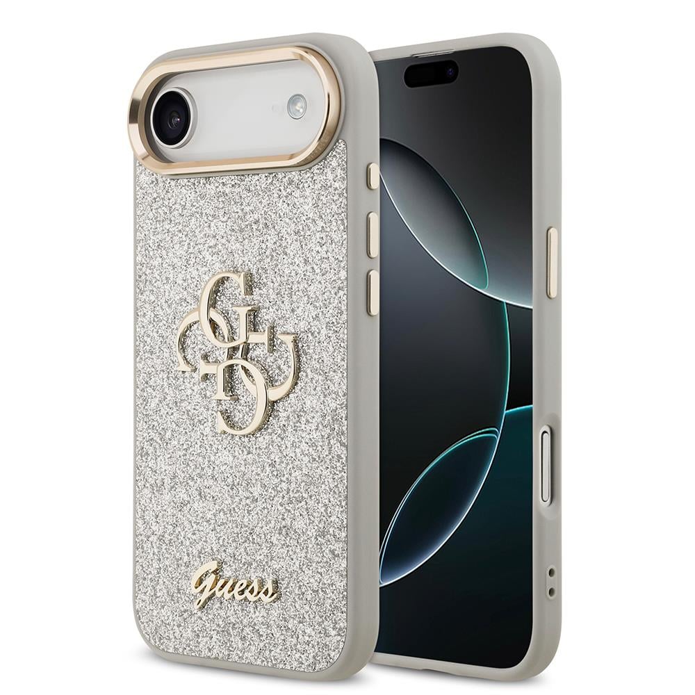 Apple iPhone 17 Air Kılıf Guess Orjinal Lisanslı 4G Büyük Metal Kamera Çerçeveli ve Logolu Glitter Kapak