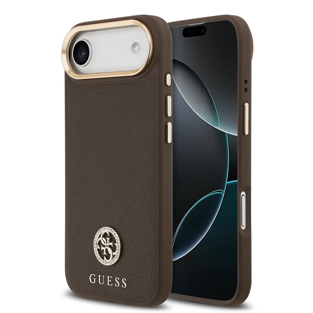 Apple iPhone 17 Air Kılıf Guess Orjinal Lisanslı M-safe Şarj Özellikli Grained Yazı ve Taşlı 4G Logolu Kapak