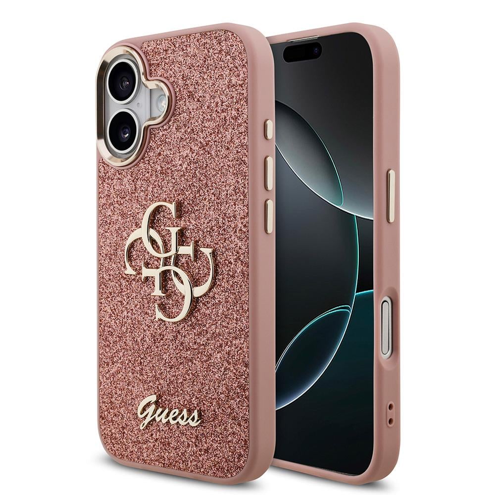 Apple iPhone 17 Kılıf Guess Orjinal Lisanslı 4G Büyük Metal Kamera Çerçeveli ve Logolu Glitter Kapak