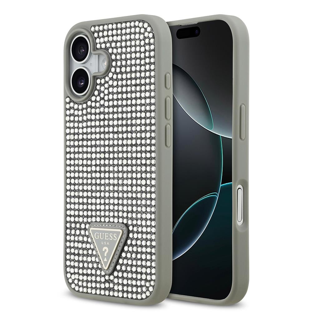 Apple iPhone 17 Kılıf Guess Orjinal Lisanslı Taşlı Arka Yüzey Üçgen Logolu Kapak