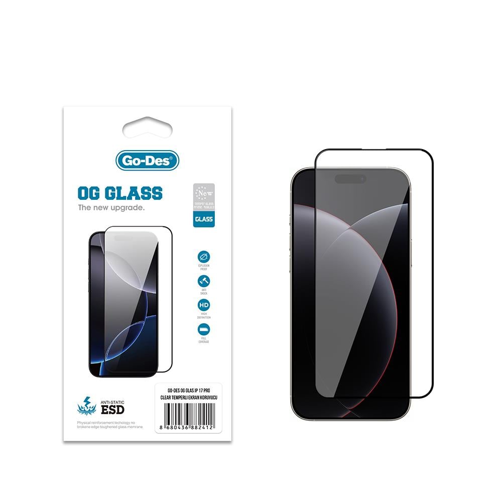 Apple iPhone 17 Pro Go Des OG Glass Antistatik Temperli Cam Ekran Koruyucu