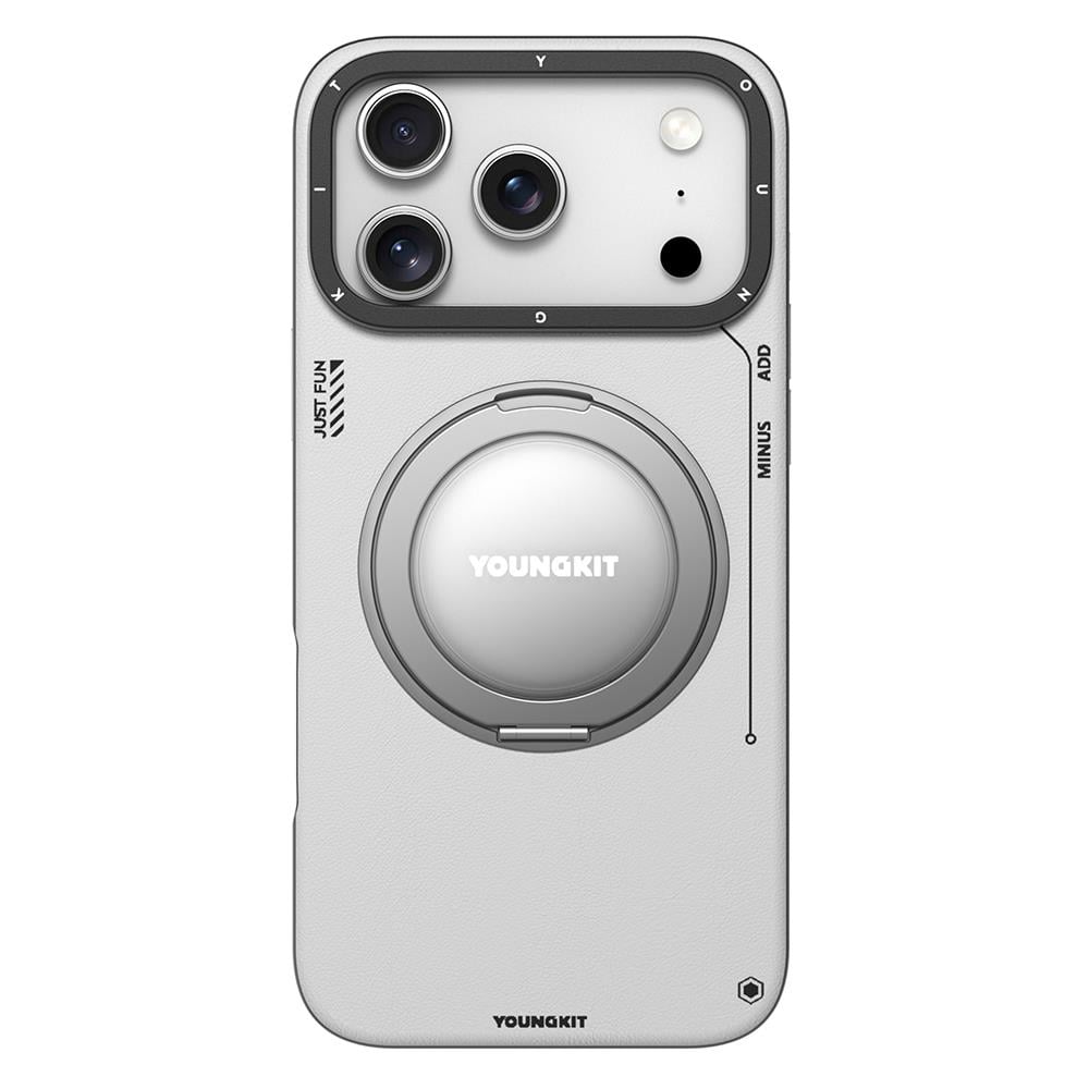 Apple iPhone 17 Pro Kılıf M-safe Şarj Özellikli 360 Derece Standlı Basit Mat Deri Desenli Youngkit Tech Leather Serisi Kapak