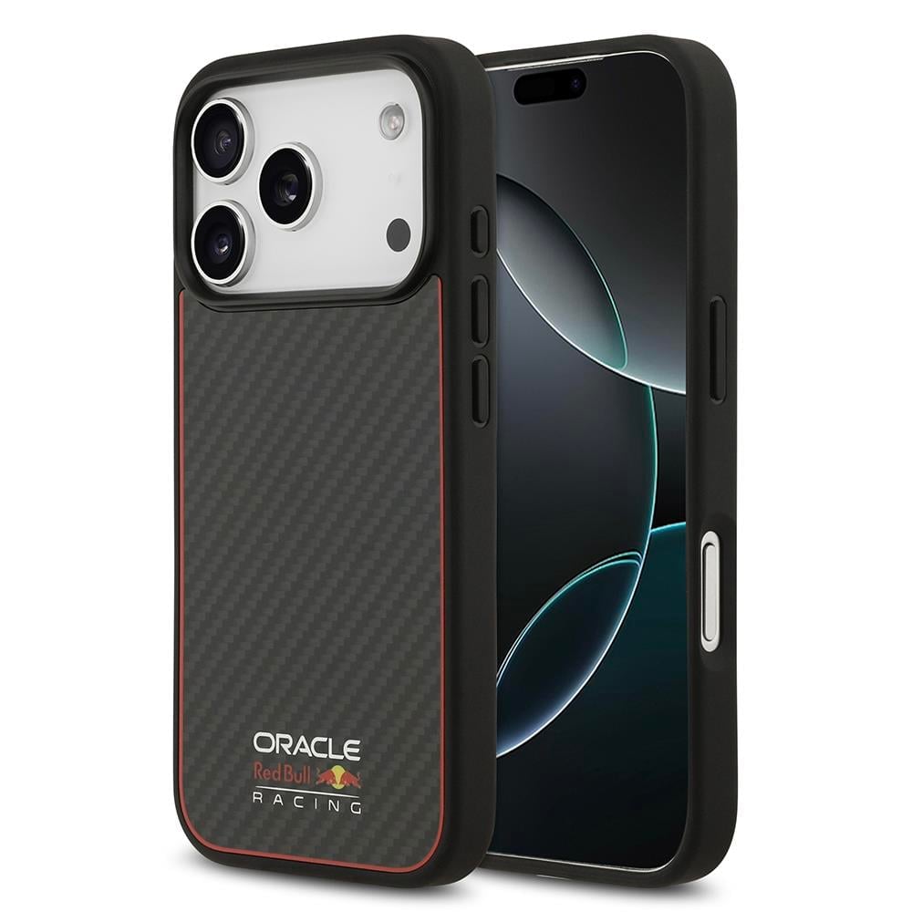 Apple iPhone 17 Pro Kılıf Redbull Orjinal Lisanslı M-safe Şarj Özellikli Karbon Fiber Parlayan Logolu Kevlar Kapak