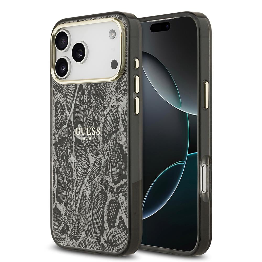 Apple iPhone 17 Pro Max Kılıf Guess Orjinal Lisanslı M-safe Şarj Özellikli Yazı Logolu Python Desenli Kapak