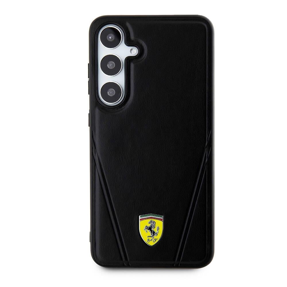 Galaxy S24 Plus Kılıf Ferrari Orjinal Lisanslı M-safe Şarj Özellikli Sıcak Baskı V Çizgili Deri Kapak