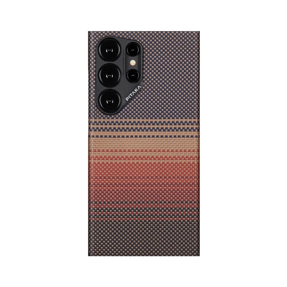 Galaxy S24 Ultra Kılıf M-safe Şarj Özellikli Aramid Fiber Pitaka Tactile Woven Sunset-Moonrise Serisi Sunset Kapak