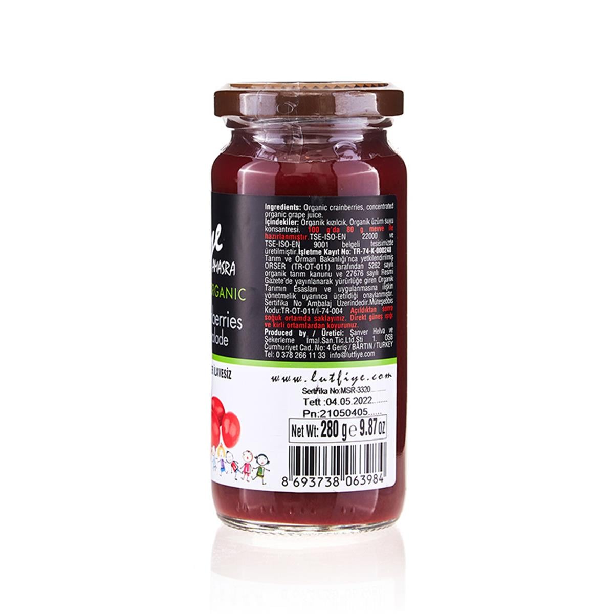 Lutfiye Organik Kızılcık Marmelatı 280 gr