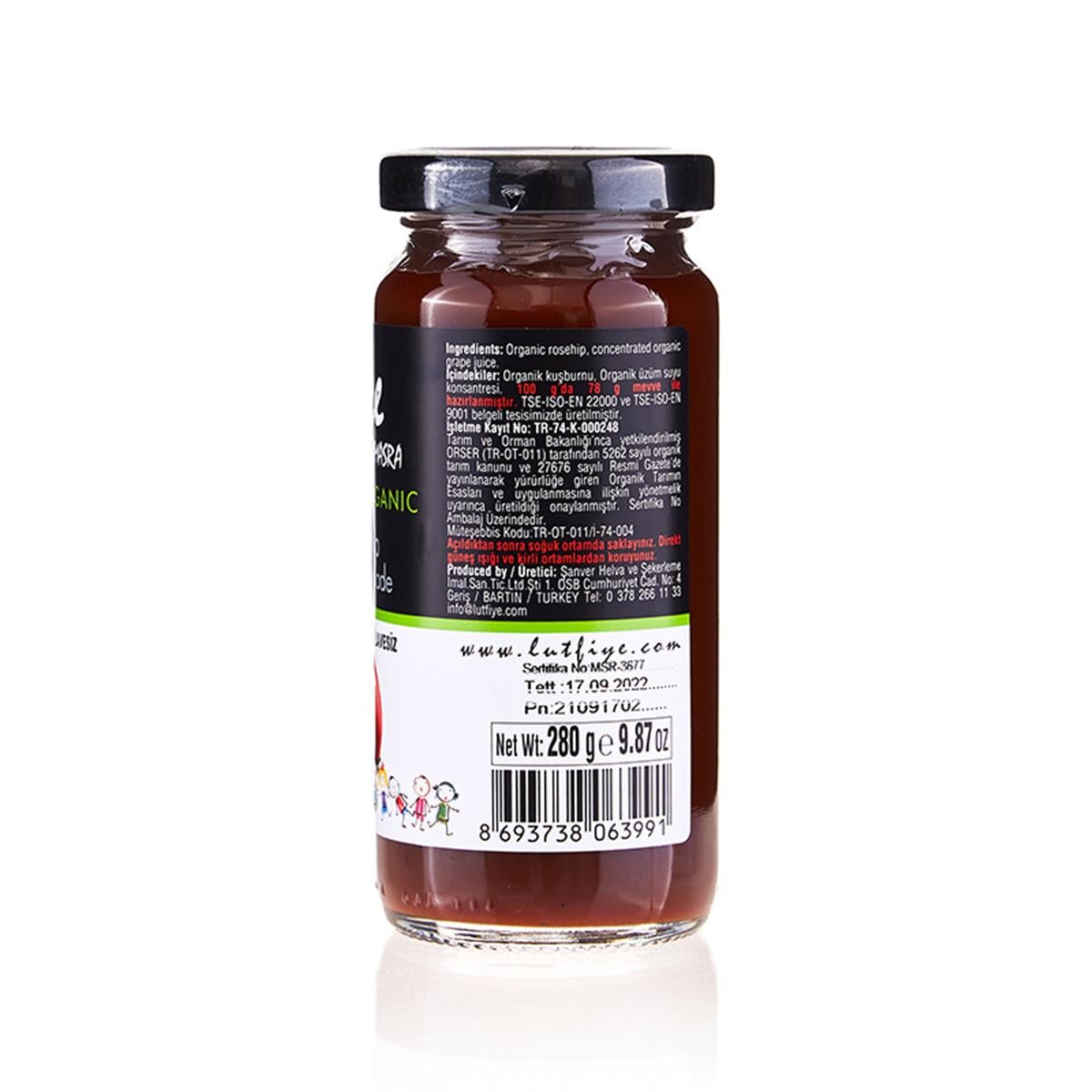 Lutfiye Organik Kuşburnu Marmelatı Şeker İlavesiz 280 gr