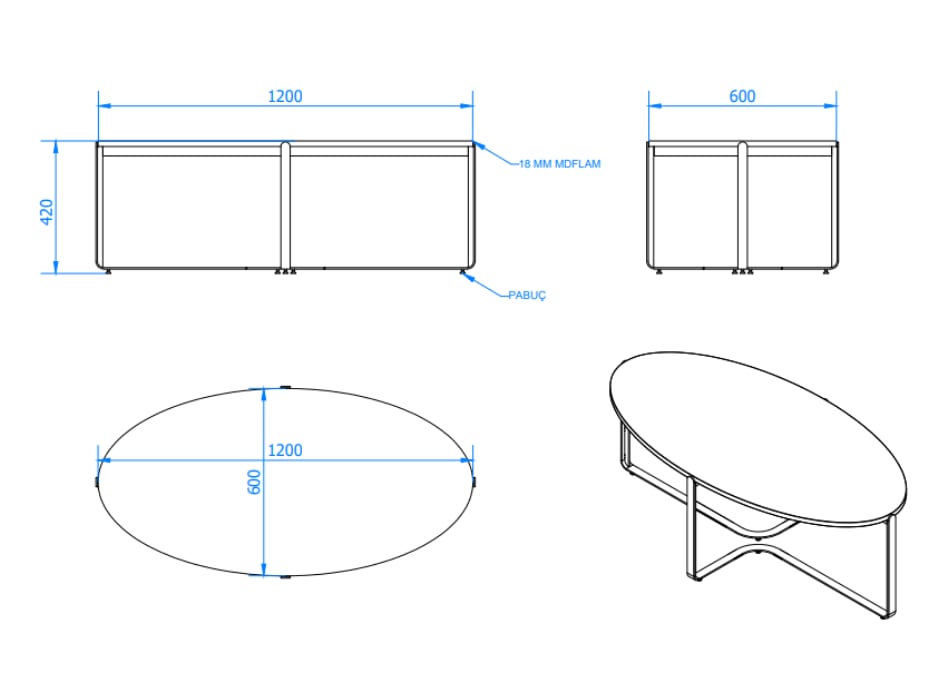 Beta Sehpa 1200x600xh420 Mdflam Tabla /Mdf Tabla : Mds-11 ( Kumtaşı), Ayak : Mral-04 (Bej)
