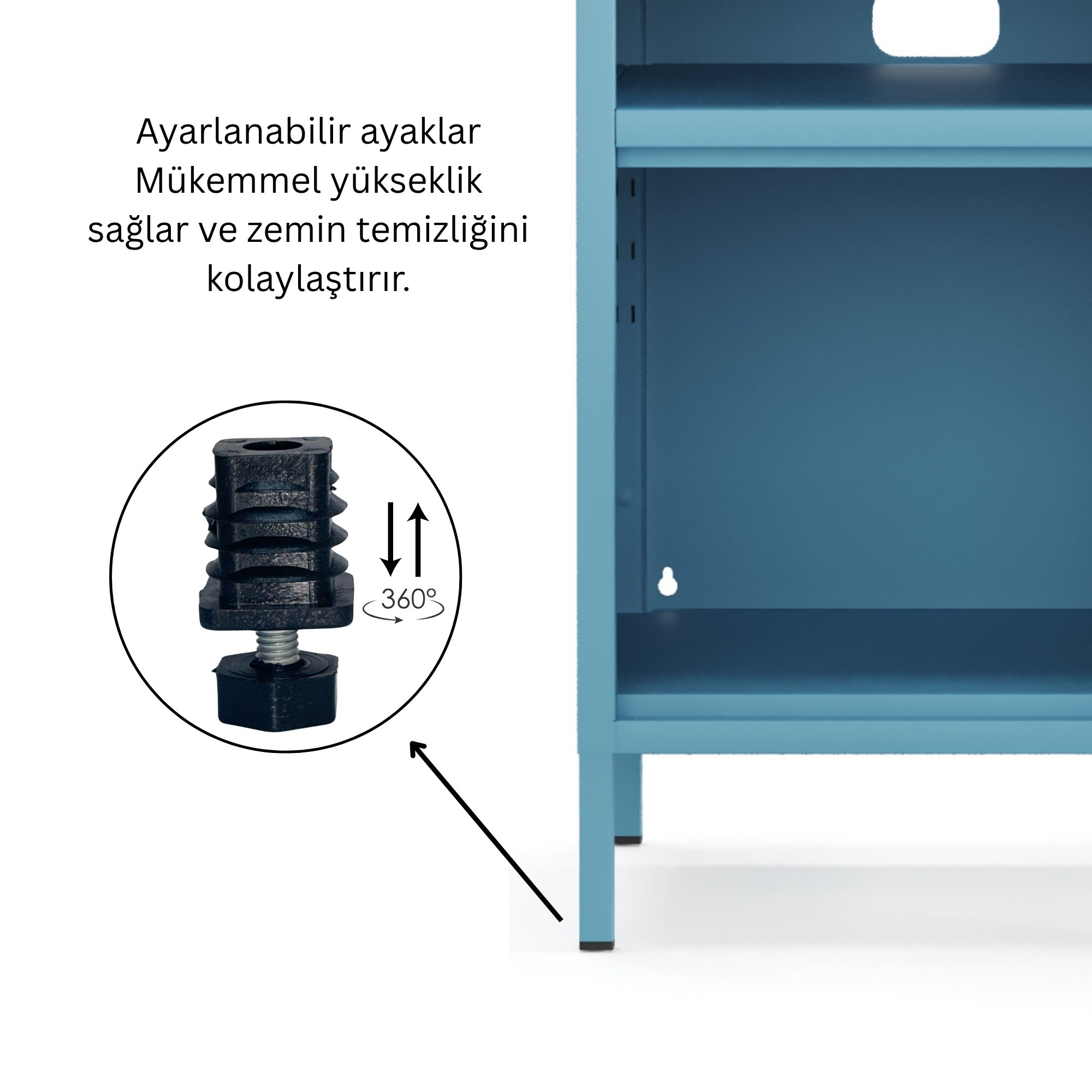 Pera Komodin Açık Raflı 41,5 x 40 x 64,50 cm - Ral 5024 Mavi