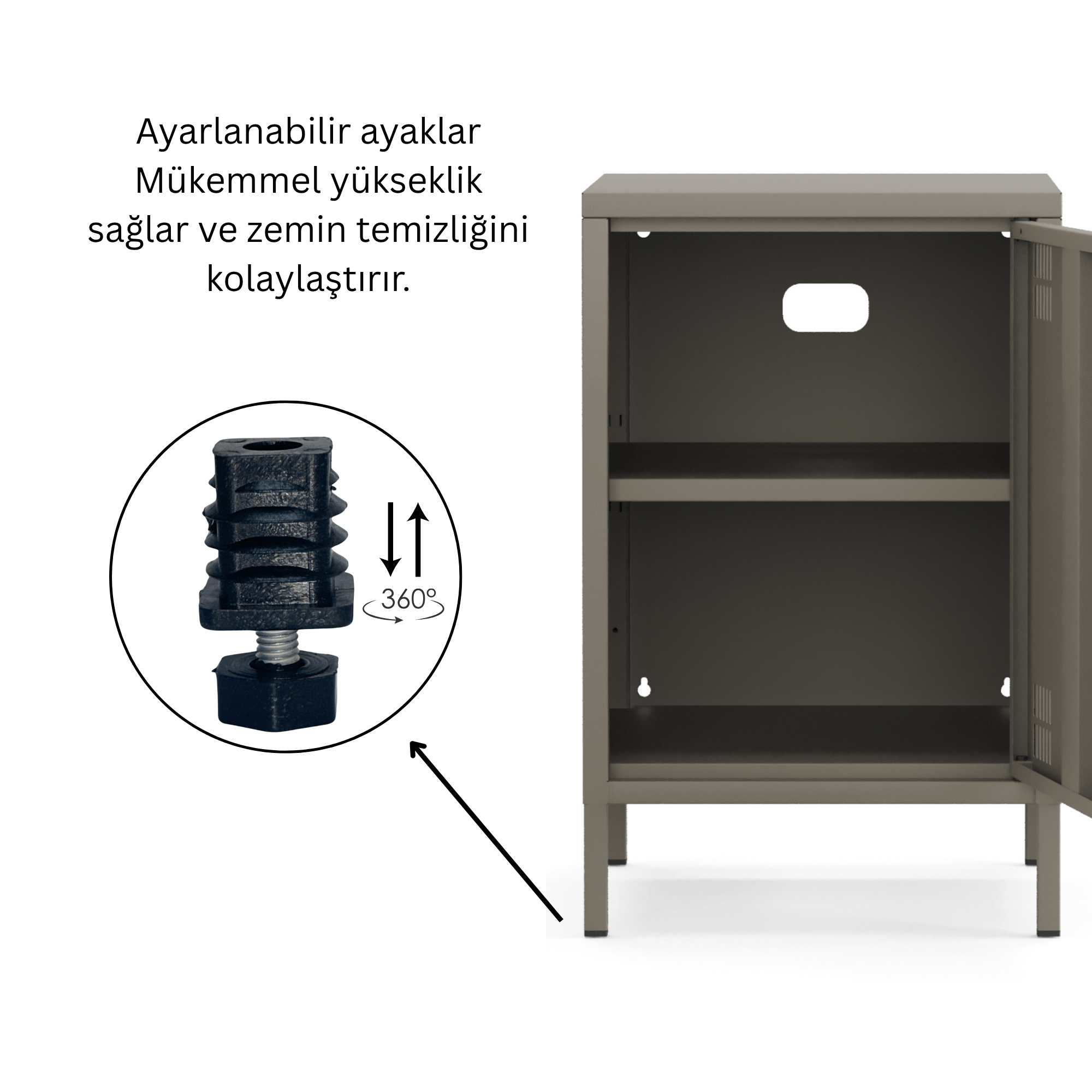 Pera Komodin Kapaklı 41,5 x 40 x 64,50 cm - Ral 7039 Antrasit