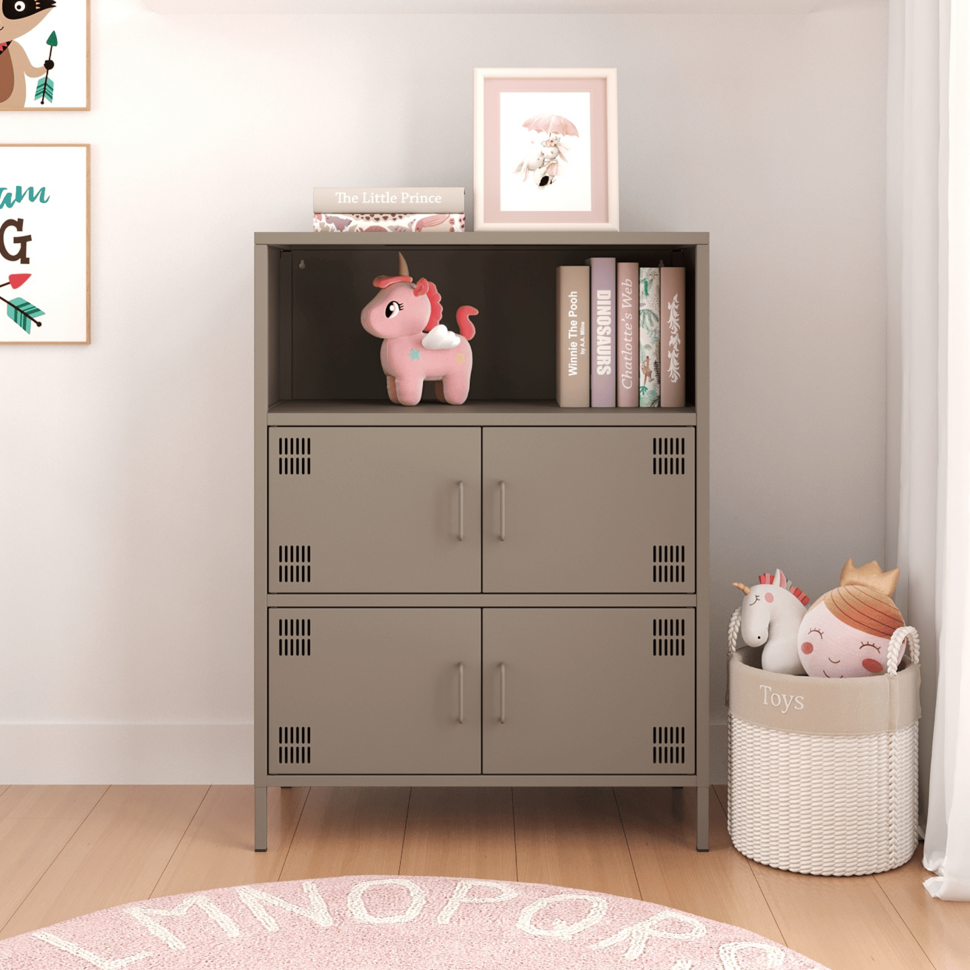 Pera Metal Çok Gözlü Dolap, 4 Kapaklı, Açık Raflı 80,50 x 40 x 109,50 cm - Ral 7039 Antrasit