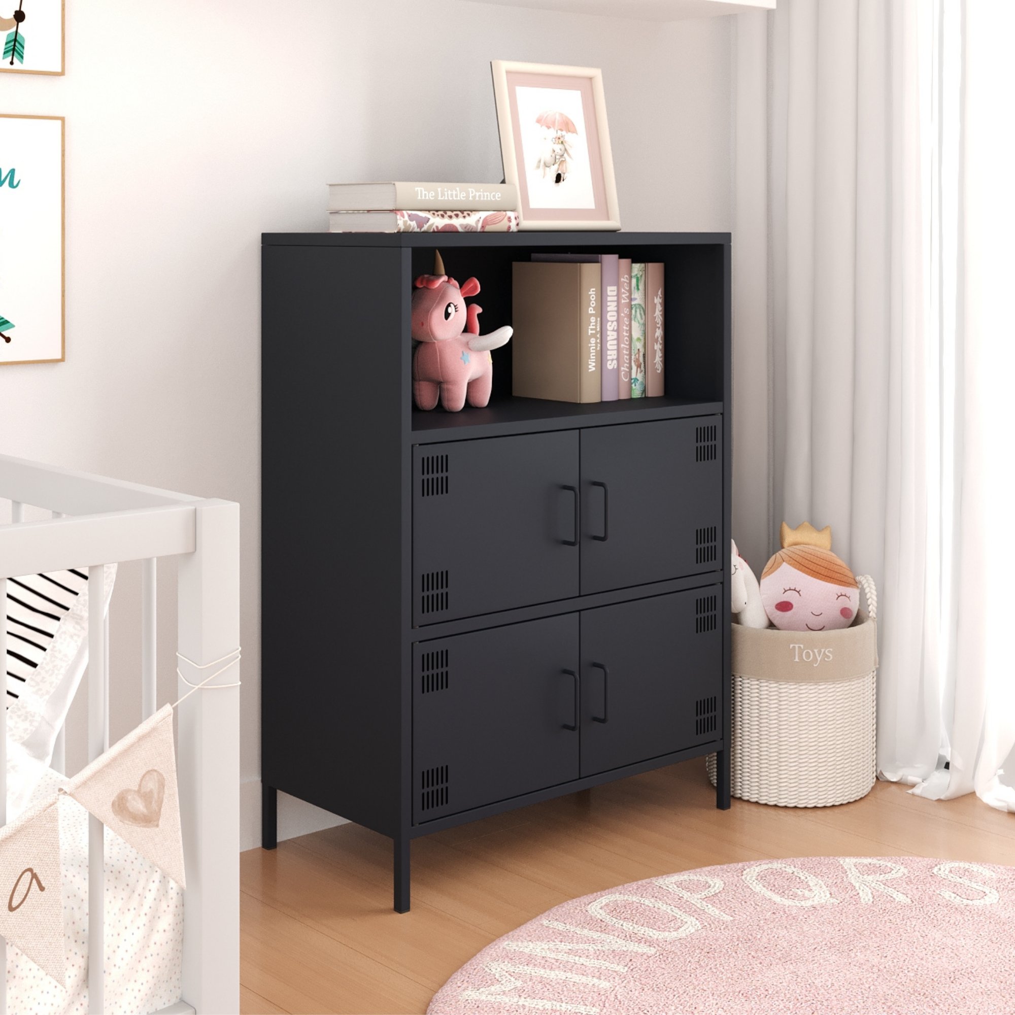 Pera Metal Çok Gözlü Dolap, 4 Kapaklı, Açık Raflı 80,50 x 40 x 109,50 cm - Ral 7016 Antrasit