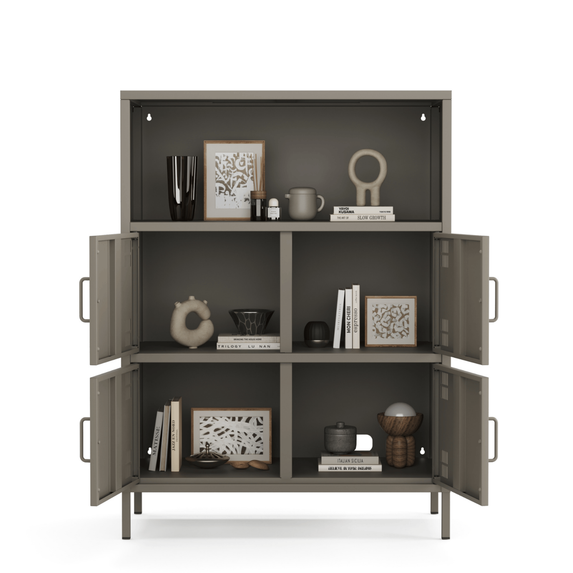 Pera Metal Çok Gözlü Dolap, 4 Kapaklı, Açık Raflı 80,50 x 40 x 109,50 cm - Ral 7039 Antrasit