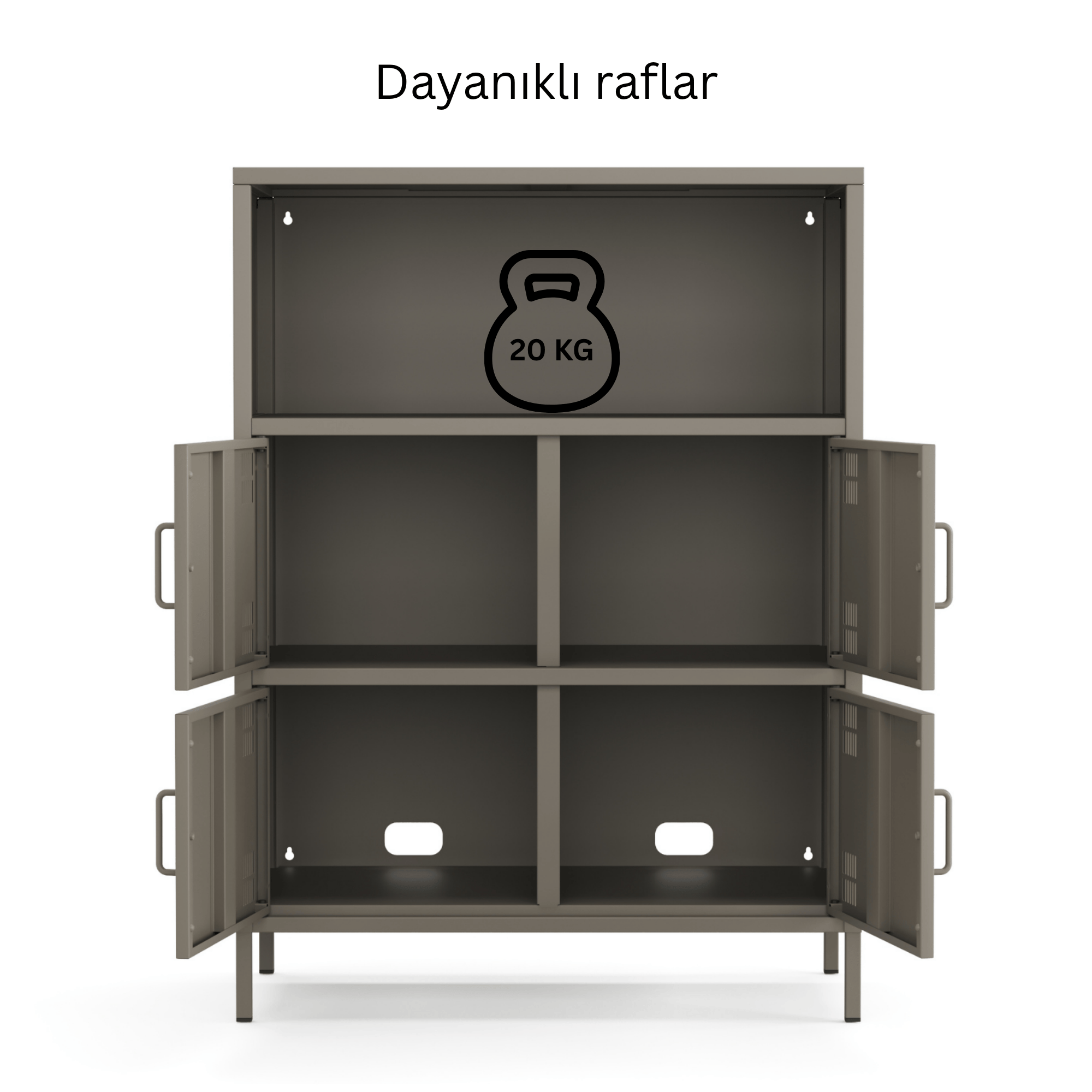 Pera Metal Çok Gözlü Dolap, 4 Kapaklı, Açık Raflı 80,50 x 40 x 109,50 cm - Ral 7039 Antrasit
