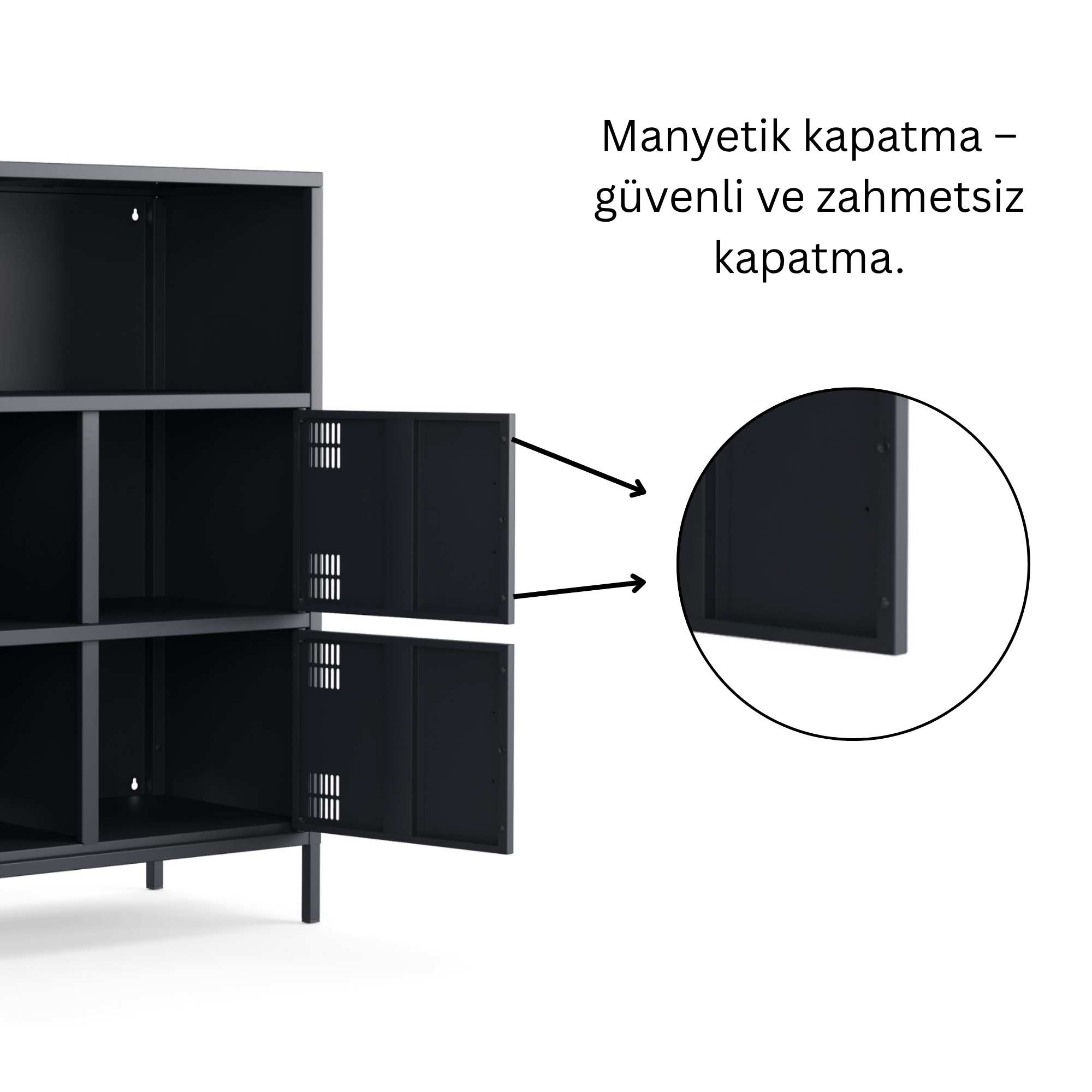 Pera Metal Çok Gözlü Dolap, 4 Kapaklı, Açık Raflı 80,50 x 40 x 109,50 cm - Ral 7016 Antrasit