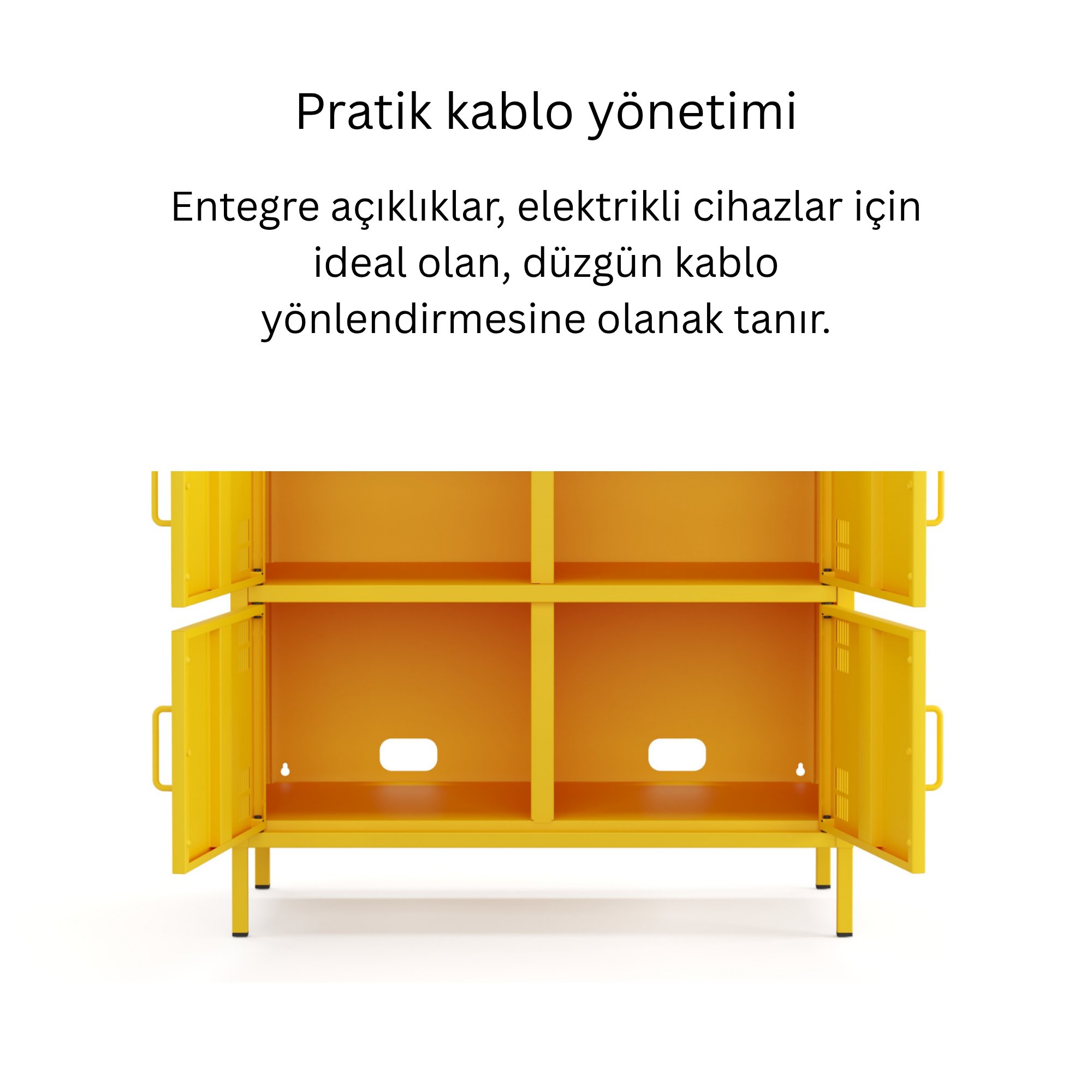 Pera Metal Çok Gözlü Dolap, 4 Kapaklı, Açık Raflı 80,50 x 40 x 109,50 cm - Ral 1018 Sarı