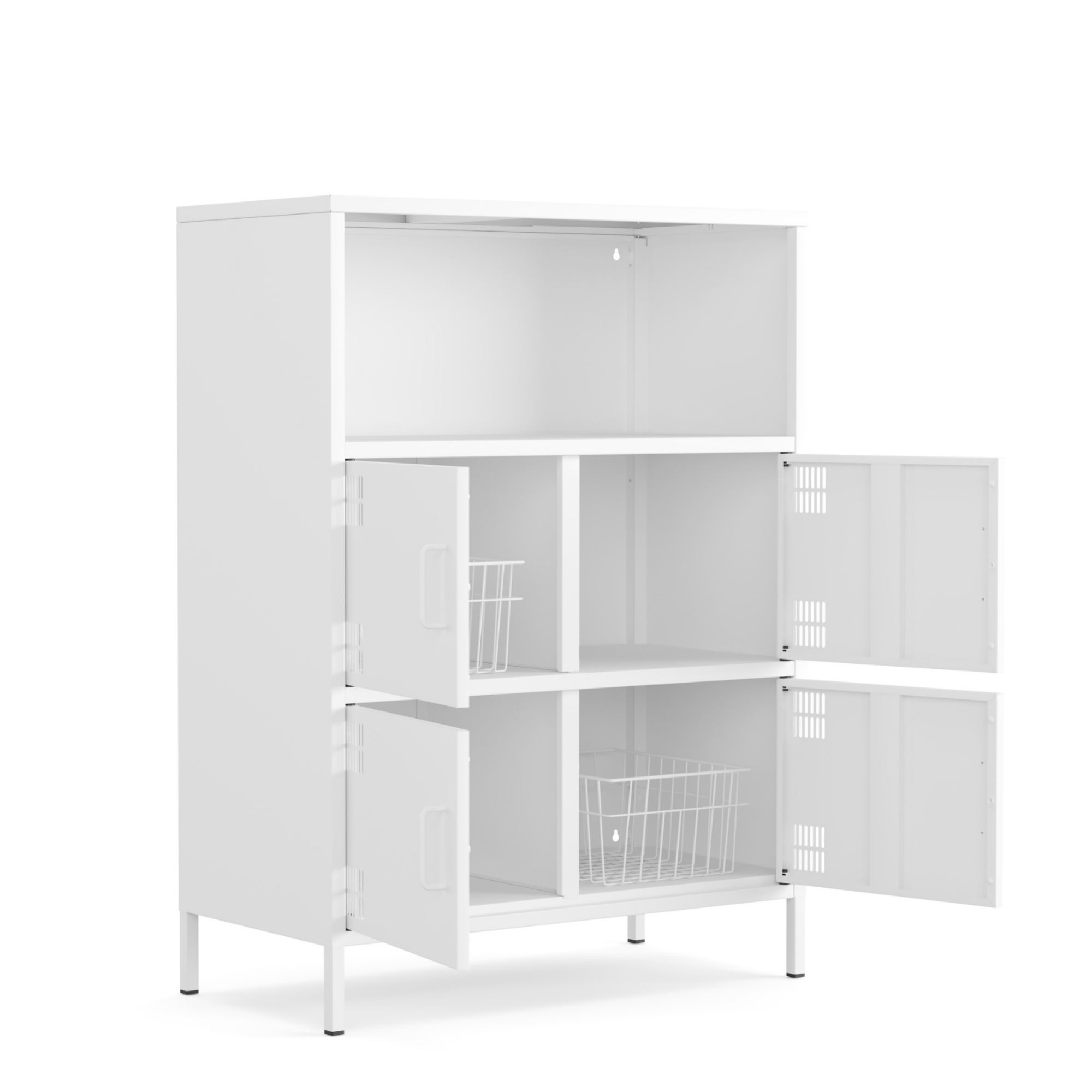 Pera Metal Çok Gözlü Dolap, 4 Kapaklı, Açık Raflı 80,50 x 40 x 109,50 cm - Ral 9016 Beyaz