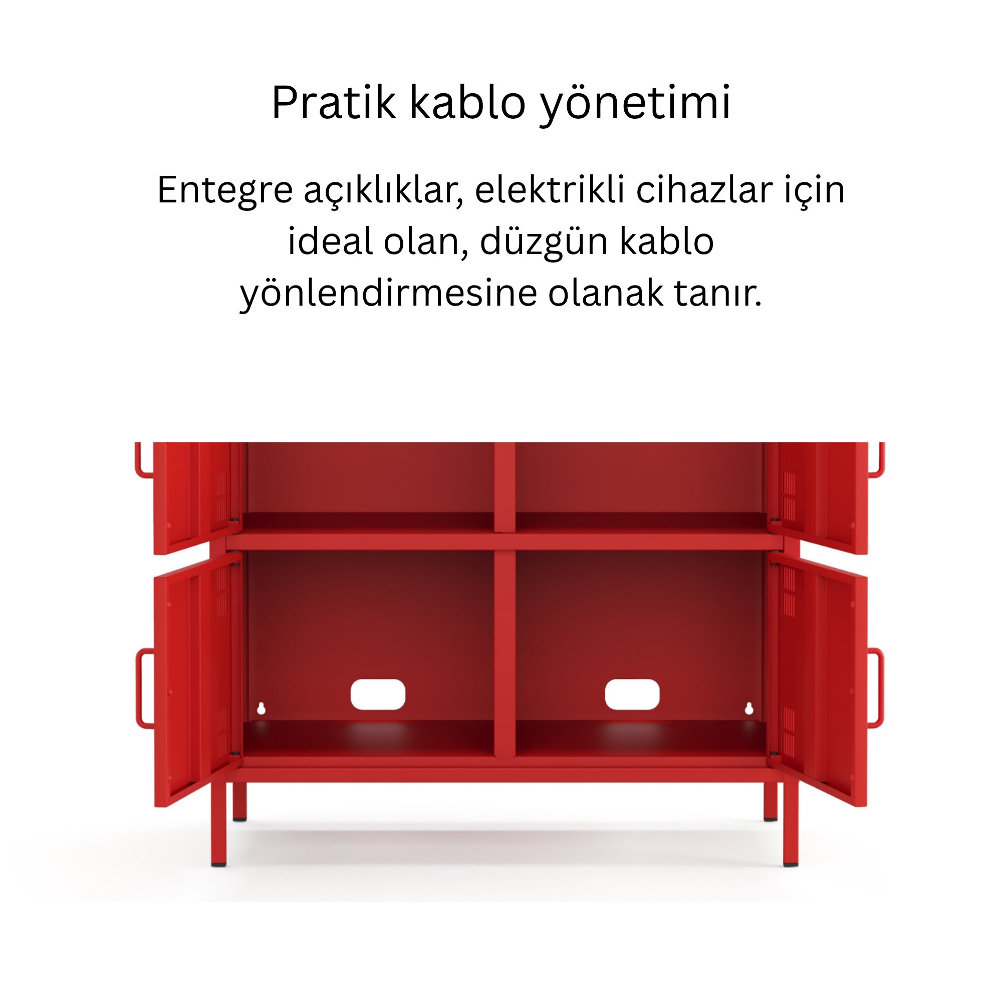 Pera Metal Çok Gözlü Dolap, 4 Kapaklı, Açık Raflı 80,50 x 40 x 109,50 cm - Ral 3020 Kırmızı
