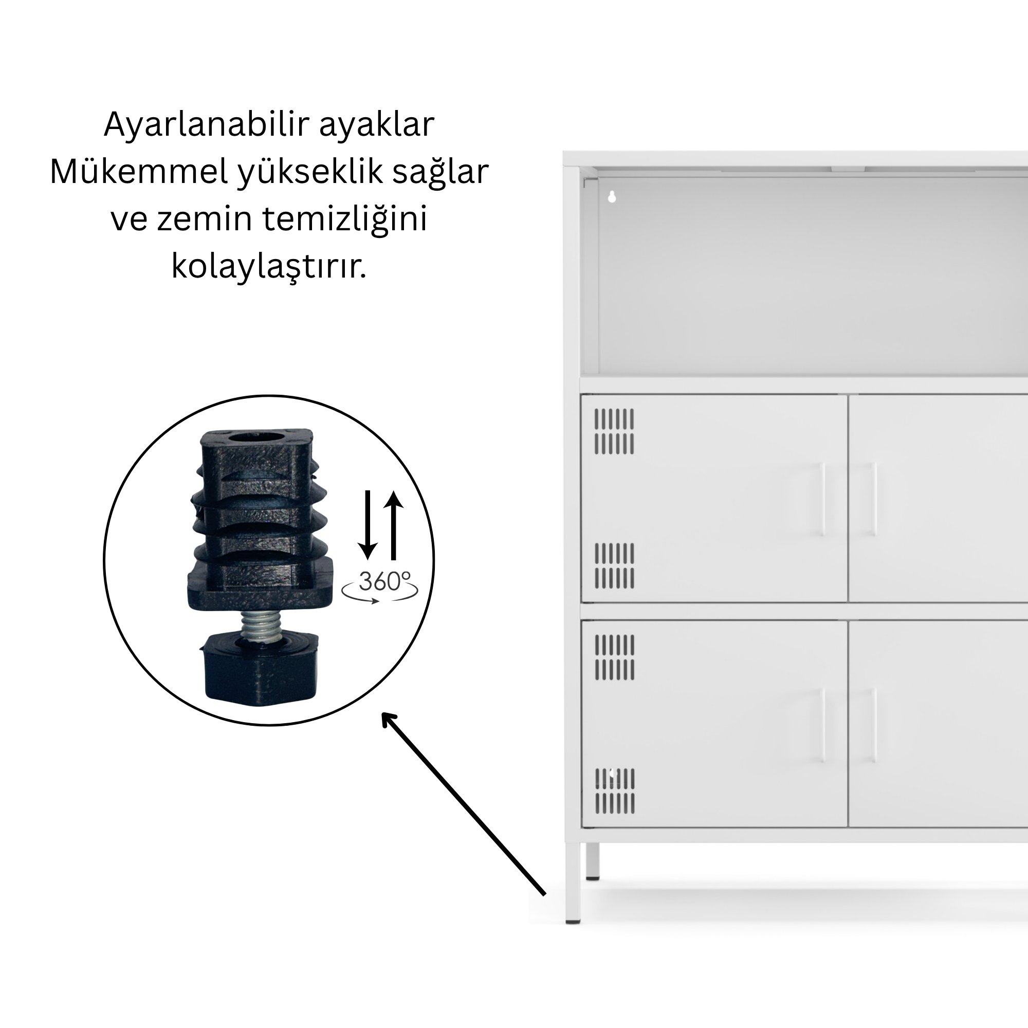 Pera Metal Çok Gözlü Dolap, 4 Kapaklı, Açık Raflı 80,50 x 40 x 109,50 cm - Ral 9016 Beyaz